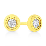 10K Yellow Gold Plated .925 Sterling Silver 1/10 Cttw Miracle-Set Diamond Circle Shape Stud Earrings (K-L Color, I2-I3 Clarity)