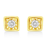 10K Yellow Gold Plated .925 Sterling Silver 1/10 Cttw Miracle-Set Diamond Circle Shape Stud Earrings (K-L Color, I2-I3 Clarity)