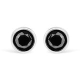 14K White Gold 1/2 Cttw Round Brilliant-Cut Black Diamond Bezel-Set Stud Earrings with Screw Backs (Fancy Color-Enhanced, I2-I3 Clarity)