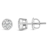 14K White Gold 1.0 Cttw Lab Grown Diamond Screw-Back Classic Bezel Solitaire Stud Earrings (G-H Color, VS2-SI1 Clarity)