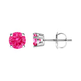 14K White Gold 1.0 Cttw Round Brilliant Cut Lab Grown Pink Diamond 4-Prong Classic Solitaire Earrings (Pink Color, VVS2-VS1 Clarity)