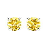 14K White Gold 1.0 Cttw Lab Grown Yellow Diamond Solitaire Stud Earrings (Yellow Color, VS2-SI1 Clarity)