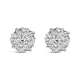 .925 Sterling Silver 1/2 cttw Prong Set Round-Cut Diamond Cluster Stud Earring (I-J Color, I2-I3 Clarity)