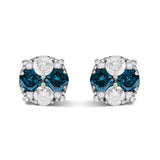 .925 Sterling Silver 2.0 Cttw Blue Diamond Composite Cluster Stud Earring