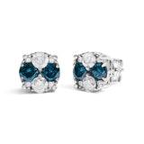 .925 Sterling Silver 2.0 Cttw Blue Diamond Composite Cluster Stud Earring