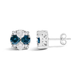 .925 Sterling Silver 2.0 Cttw Blue Diamond Composite Cluster Stud Earring