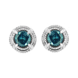 .925 Sterling Silver 1 cttw Treated Black Diamond Modern 4-Prong Solitaire Milgrain Stud Earrings (Black Color, I1-I2 Clarity)