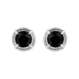 .925 Sterling Silver 1 cttw Treated Black Diamond Modern 4-Prong Solitaire Milgrain Stud Earrings (Black Color, I1-I2 Clarity)