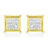 14K Yellow Gold 1 Cttw Princess Cut Diamond Square Stud Earrings