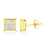 14K Yellow Gold 1 Cttw Princess Cut Diamond Square Stud Earrings