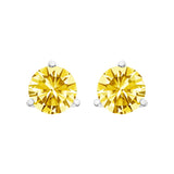 14K White Gold 3-Prong Martini Set 1.0 Cttw Yellow Lab Grown Diamond Solitaire Stud Earrings