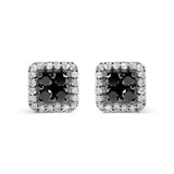 Men's 925 Sterling Silver 5/8 Cttw White and Black Diamond Composite wit Halo Stud Earring (Treated Black/I-J Color, I2-I3 Clarity)