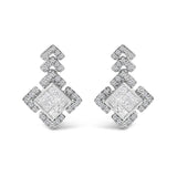 10K White Gold 3/5 Cttw Princess Diamond Geometric Drop Earrings