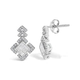 10K White Gold 3/5 Cttw Princess Diamond Geometric Drop Earrings