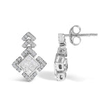 10K White Gold 3/5 Cttw Princess Diamond Geometric Drop Earrings