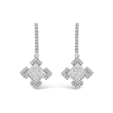 10K White Gold Princess and Round Diamond Geometric Composite Dangle Earrings