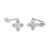 10K White Gold Princess and Round Diamond Geometric Composite Dangle Earrings