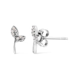 925 Sterling Silver 1/16ct TDW Diamond Leaf Earrings