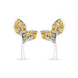 925 Sterling Silver 1/16ct TDW  Yellow Treated Diamond Leaf Earrings
