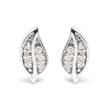 .925 Sterling Silver Diamond Accent Leaf Stud Earrings