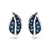 .925 Sterling Silver Blue Diamond Accent Leaf Stud Earrings