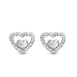 925 Sterling Silver 1/6 Cttw Diamond Open Double Heart Stud Earrings (I-J Color, I3 Clarity)