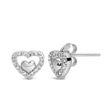925 Sterling Silver 1/6 Cttw Diamond Open Double Heart Stud Earrings (I-J Color, I3 Clarity)