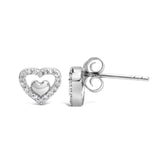925 Sterling Silver 1/6 Cttw Diamond Open Double Heart Stud Earrings (I-J Color, I3 Clarity)