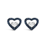 925 Sterling Silver 1/6 Cttw Diamond Open Double Heart Stud Earrings (I-J Color, I3 Clarity)