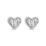 14K Yellow Gold Plated .925 Sterling Silver 1/2 Cttw Round and Baguette Diamond Composite Heart Shaped Stud Earring (I-J Color, SI2-I1 Clarity)