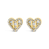 14K Yellow Gold Plated .925 Sterling Silver 1/2 Cttw Round and Baguette Diamond Composite Heart Shaped Stud Earring (I-J Color, SI2-I1 Clarity)