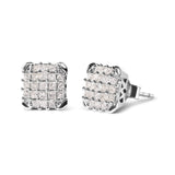 10K White Gold 3/4 Cttw Princess Diamond Composite Open Frame Stud Earrings (I-J Color, I1-I2 Clarity)