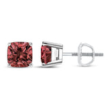 14K White Gold 1 1/2 Cttw Lab Grown Pink Cushion 4-Prong Set Classic Diamond Solitaire Stud Earrings (Pink Color, VS1-VS2 Clarity)
