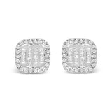 10K White Gold 7/8 Cttw Diamond Princess Composite and Halo Stud Earrings (I-J Color, I1-I2 Clarity)