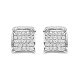 10K White Gold 1/2 Cttw Princess Cut Diamond Square Shaped Multi Stone Stud Earrings (H-I Color, SI1-SI2 Clarity)