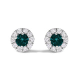.925 Sterling Silver 1/3 Cttw White and Blue Diamond Halo Stud Earring
