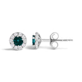 .925 Sterling Silver 1/3 Cttw White and Blue Diamond Halo Stud Earring