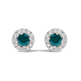 .925 Sterling Silver 1/2 Cttw Blue Diamond Halo Stud Earring