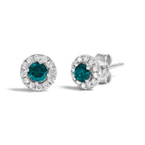 .925 Sterling Silver 1/2 Cttw Blue Diamond Halo Stud Earring