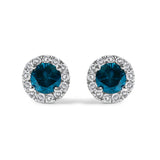 .925 Sterling Silver 1.00 Cttw Blue Diamond Halo Stud Earring