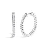 14K White Gold 2.00 Cttw Princess Diamond Inside Out Hoop Earrings