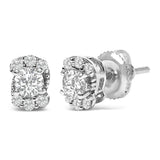 Sterling Silver 1/3 Cttw Lab Grown Diamond Halo Swirl Stud Earrings