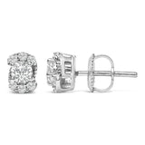 Sterling Silver 1/3 Cttw Lab Grown Diamond Halo Swirl Stud Earrings