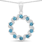 1.50 Carat Genuine London Blue Topaz and White Topaz .925 Sterling Silver Pendant
