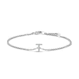10K White Gold Diamond Accent "A" Initial Charm and Link Bracelet