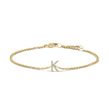 10K White Gold Diamond Accent "A" Initial Charm and Link Bracelet