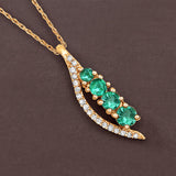 0.34 Carat Genuine Zambian Emerald and White Diamond 14K Yellow Gold Pendant