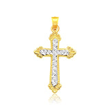 14k Two Tone Gold Diamond Cut Cross Pendant