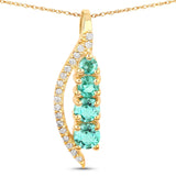 0.34 Carat Genuine Zambian Emerald and White Diamond 14K Yellow Gold Pendant
