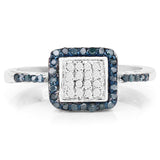 0.28 Carat Genuine Blue Diamond and White Diamond .925 Sterling Silver Ring